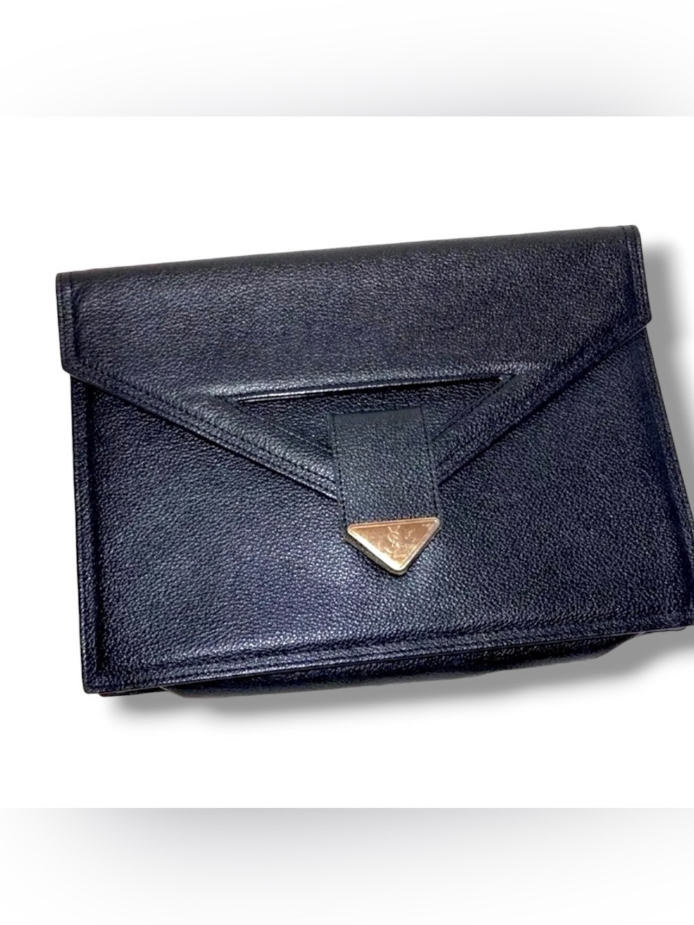 AUTH YSL Yves tSaint Laurent black caviar leather clutch Bag cut out gold logo - Picture 2 of 8
